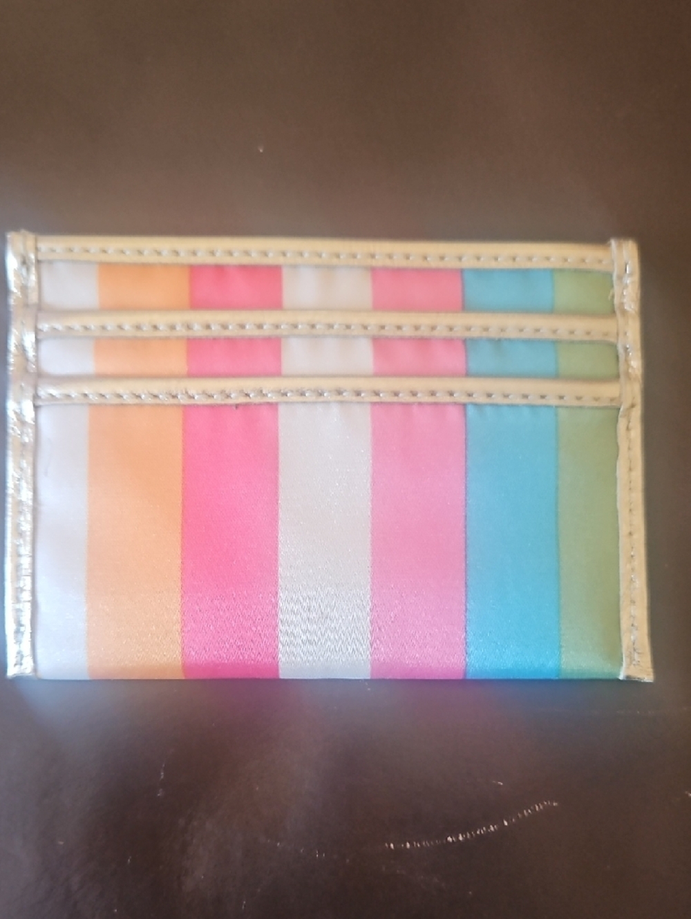 Coach Multicolor Striped Key & Card Holder with Gold Logo - Picture 2 of 4